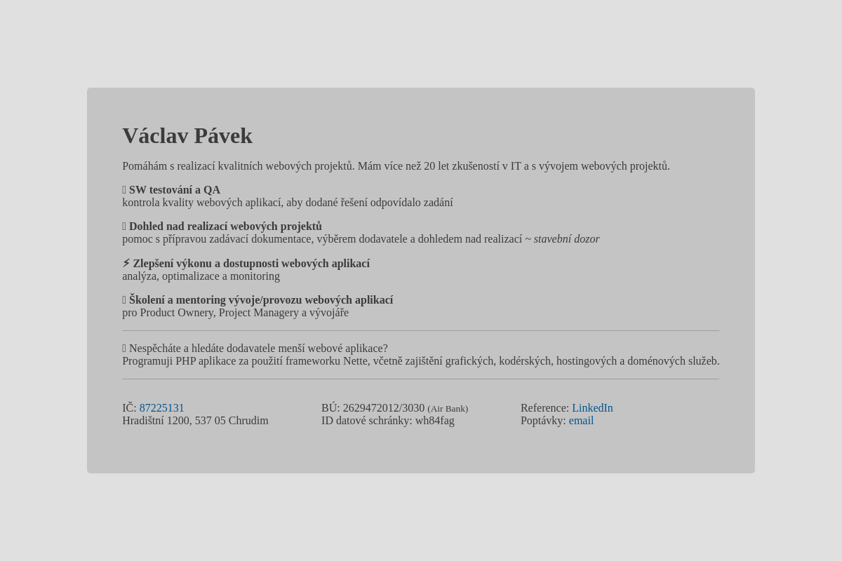 Václav Pávek - QA Tester a vývojář webových projektů