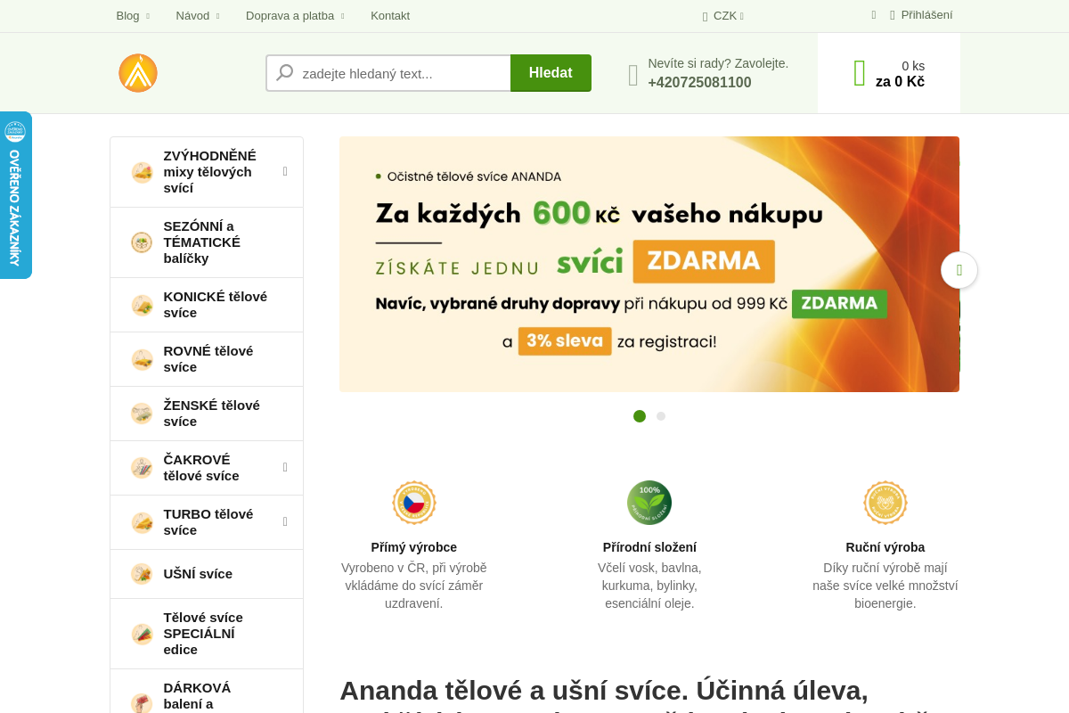 Tělové a ušní svíce Ananda