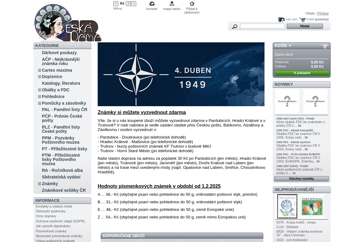 Filatelie Česká Dáma