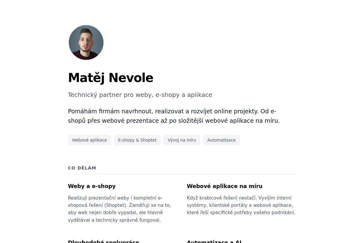 Vývoj a správa e-shopů - Matěj Nevole