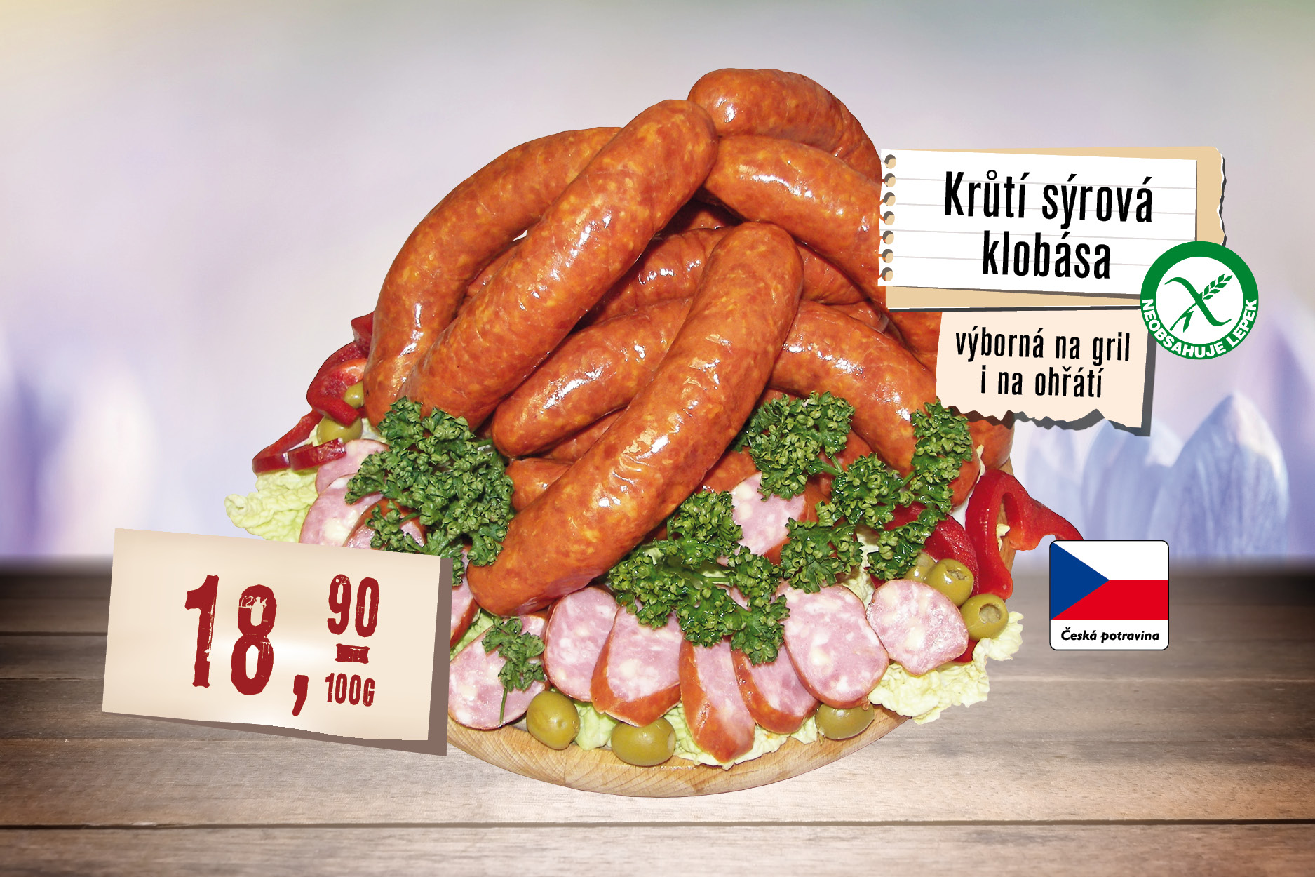 Krůtí klobása se sýrem