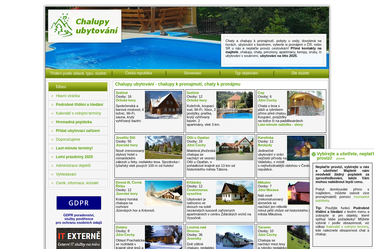 Chalupy-ubytovani.cz - chaty a chalupy k pronajmutí