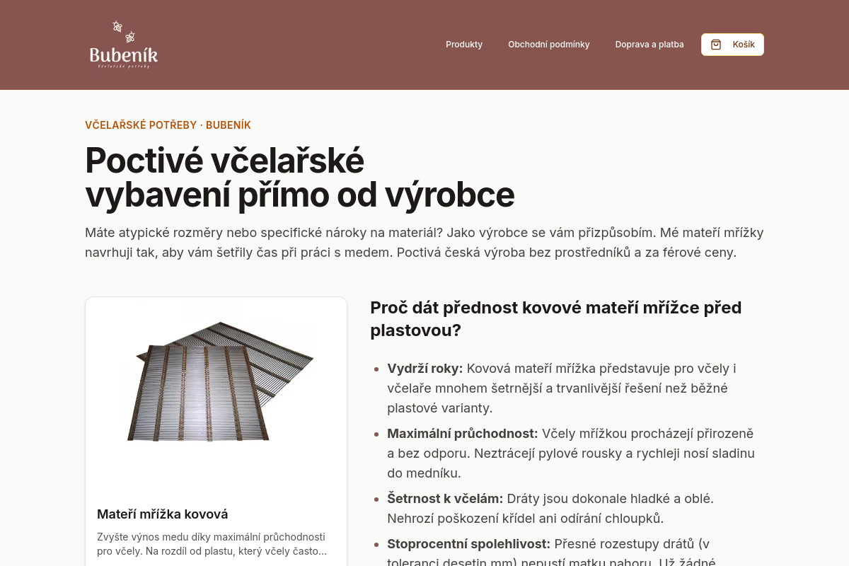 Včelařské potřeby Bubeník