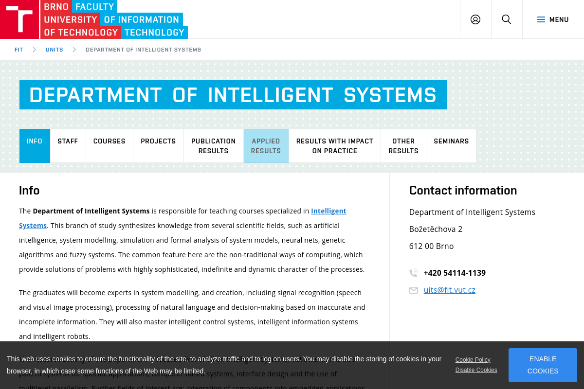 Vysoké učení technické v Brně - Ústav inteligentních systémů Fakulty informačních technologií