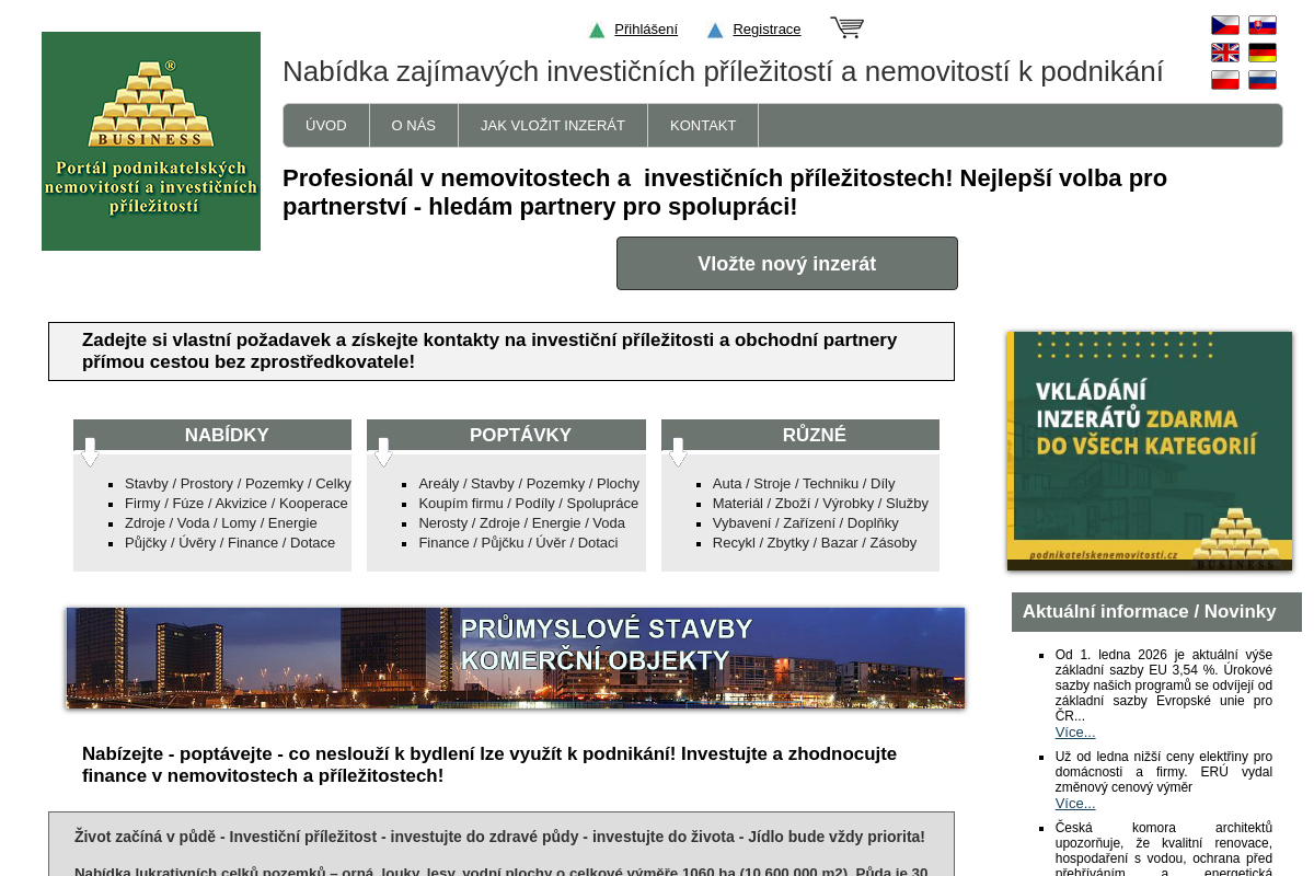 Portál podnikatelských nemovitostí a investičních příležitostí