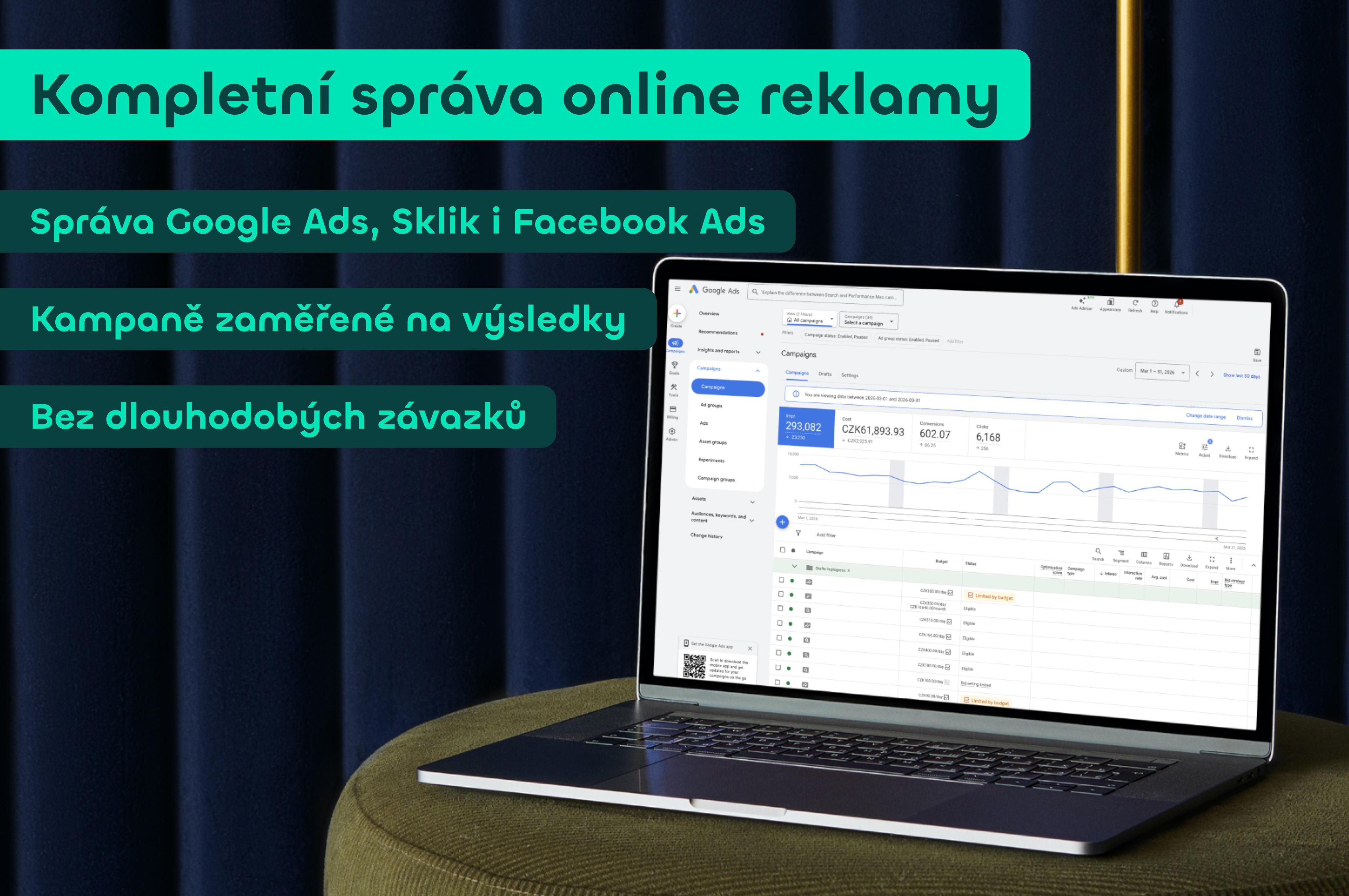 Správa online reklamy (Google, Sklik, Facebook)