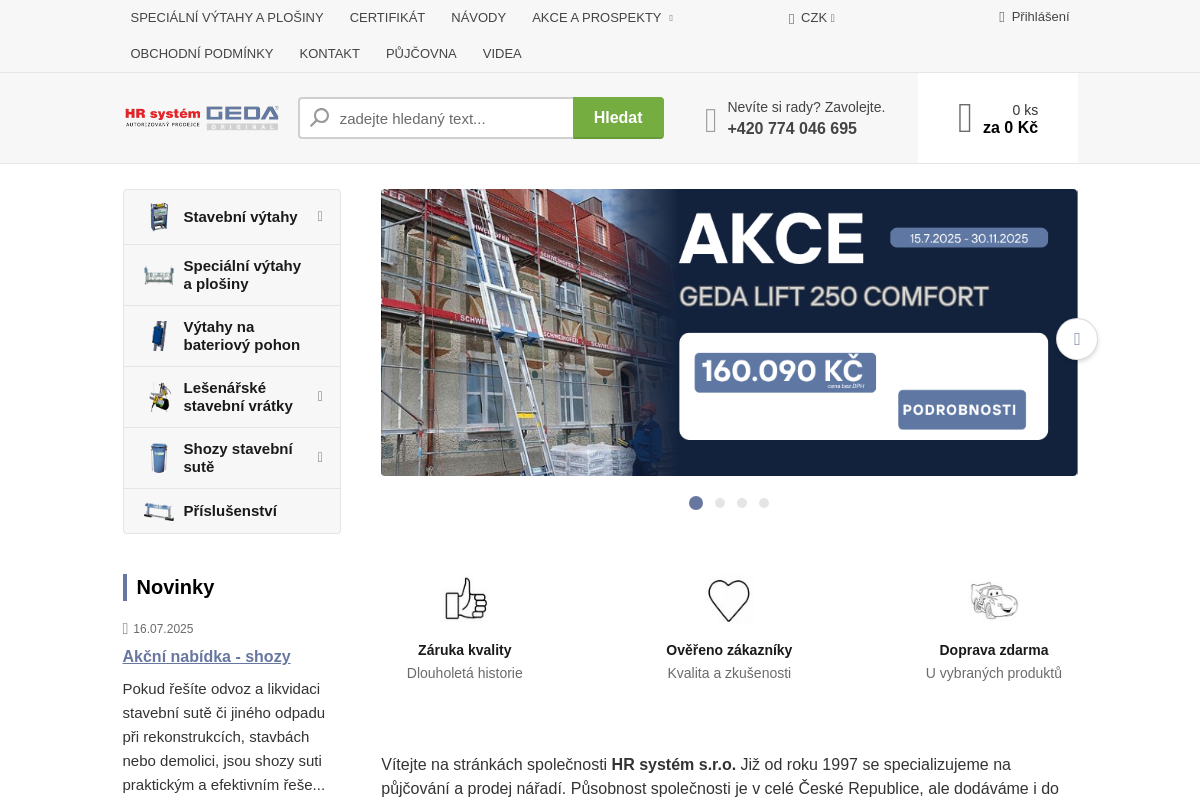 Stavební výtahy GEDA - HR systém