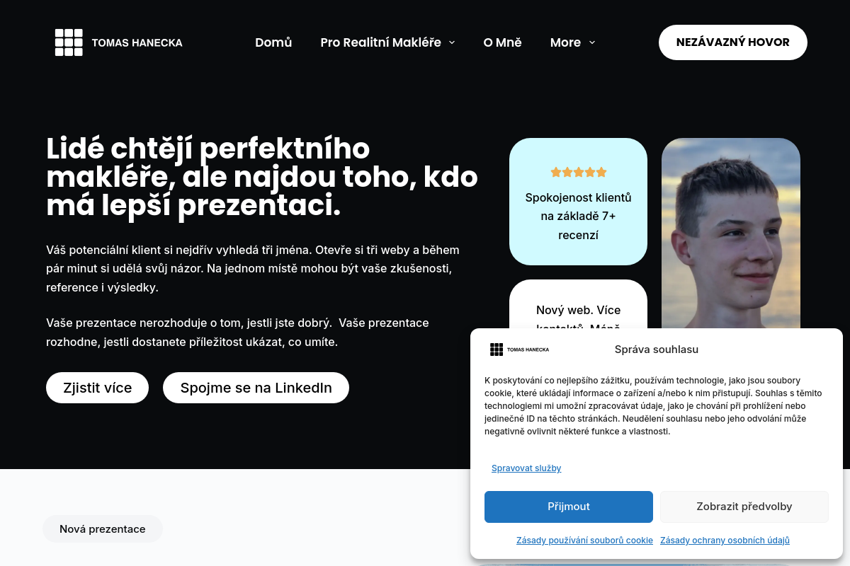 Webové stránky pro realitní makléře – Tomáš Hanečka