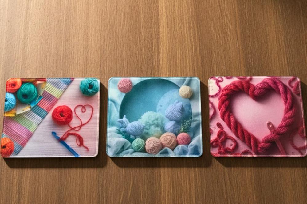 Podložka pod myš pro pletařky – motiv klubíček