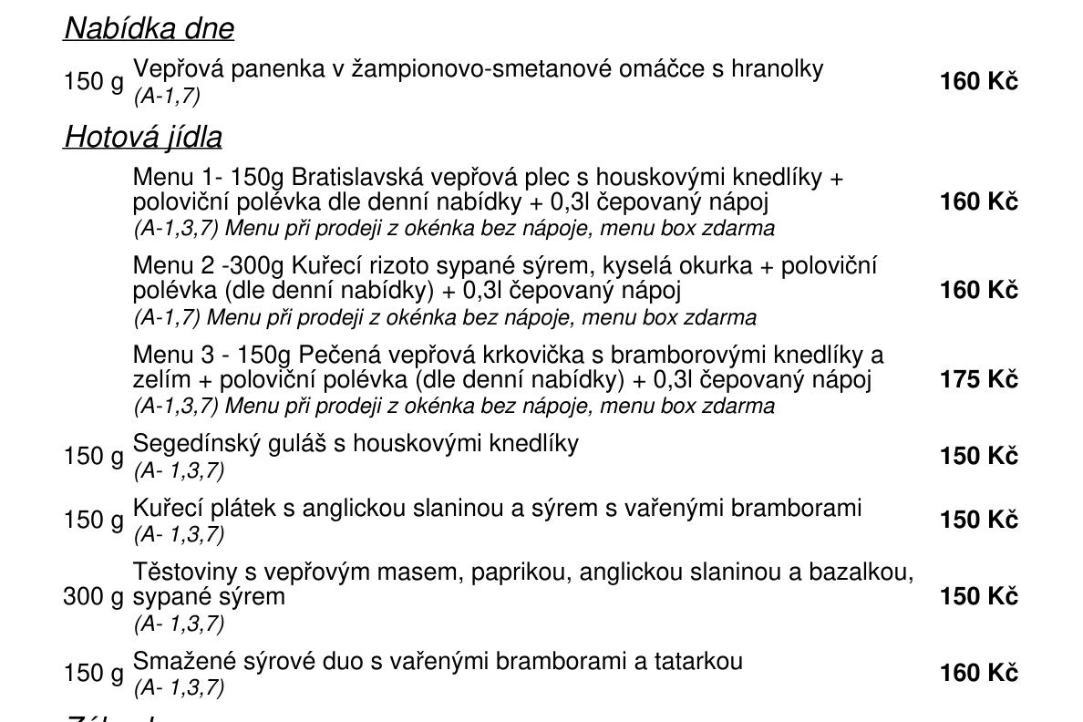 Jídelní nabídka  29.4. 2026