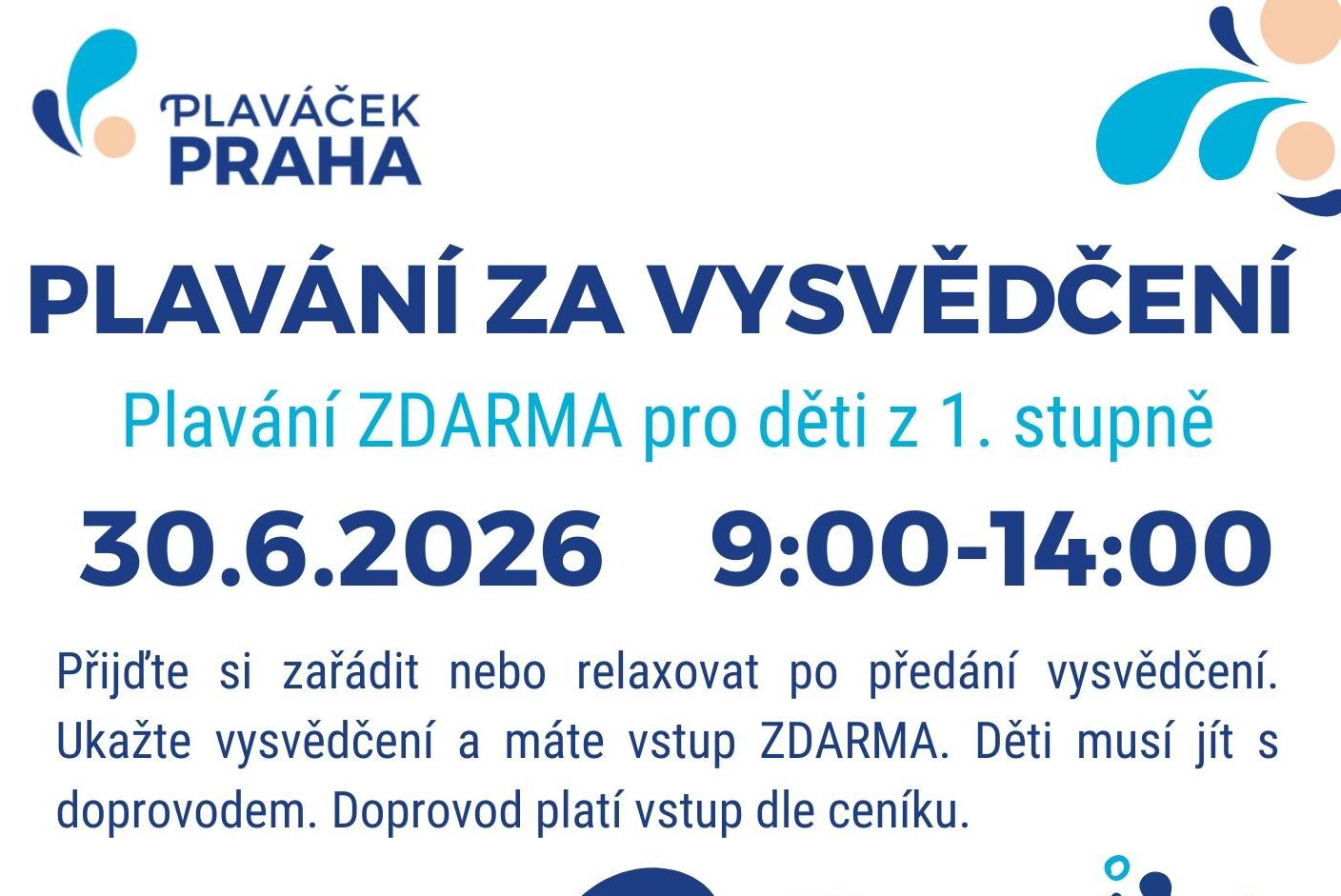 Plavání za vysvědčení zdarma