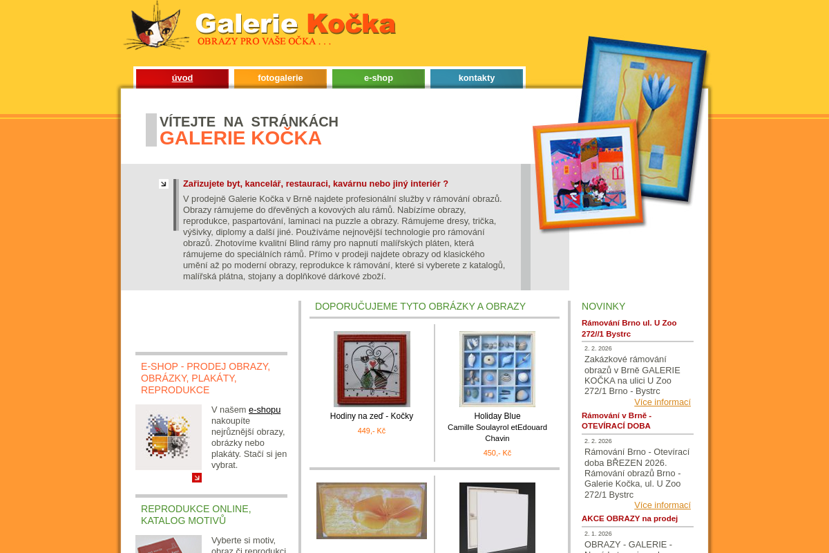 Rámování obrazů Galerie Kočka