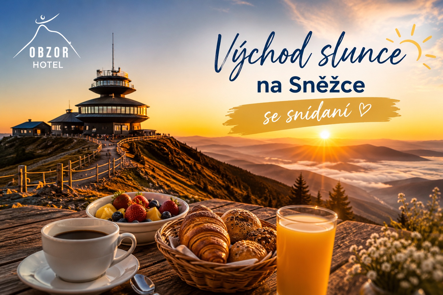 Východ slunce na Sněžce se snídaní
