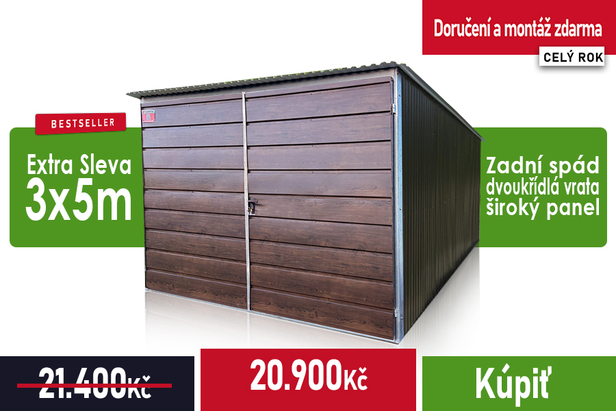 3 x 5 m dvoukřídlá vrata široký panel
