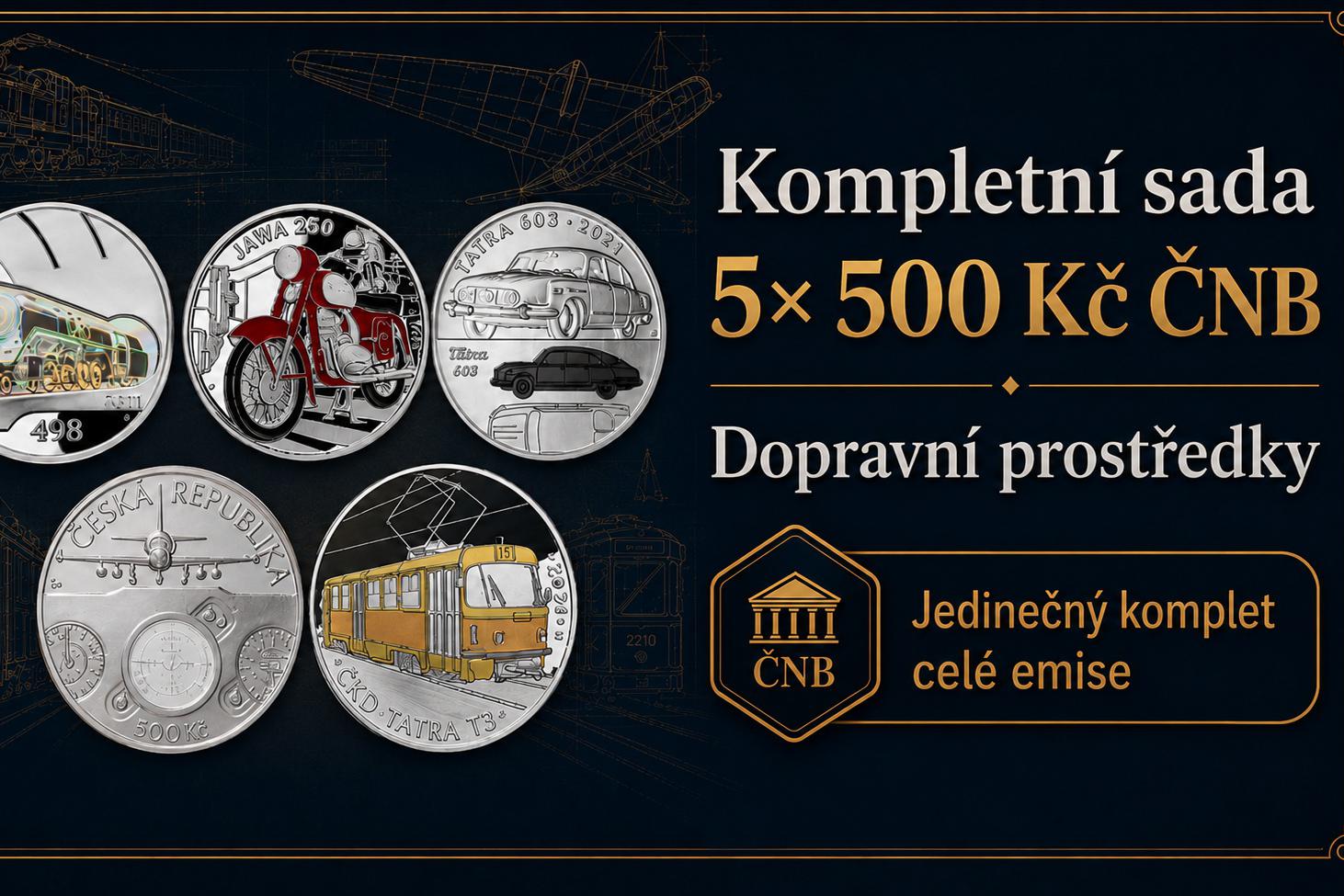 Kompletní sada 5× 500 Kč ČNB – Dopravní prostředky