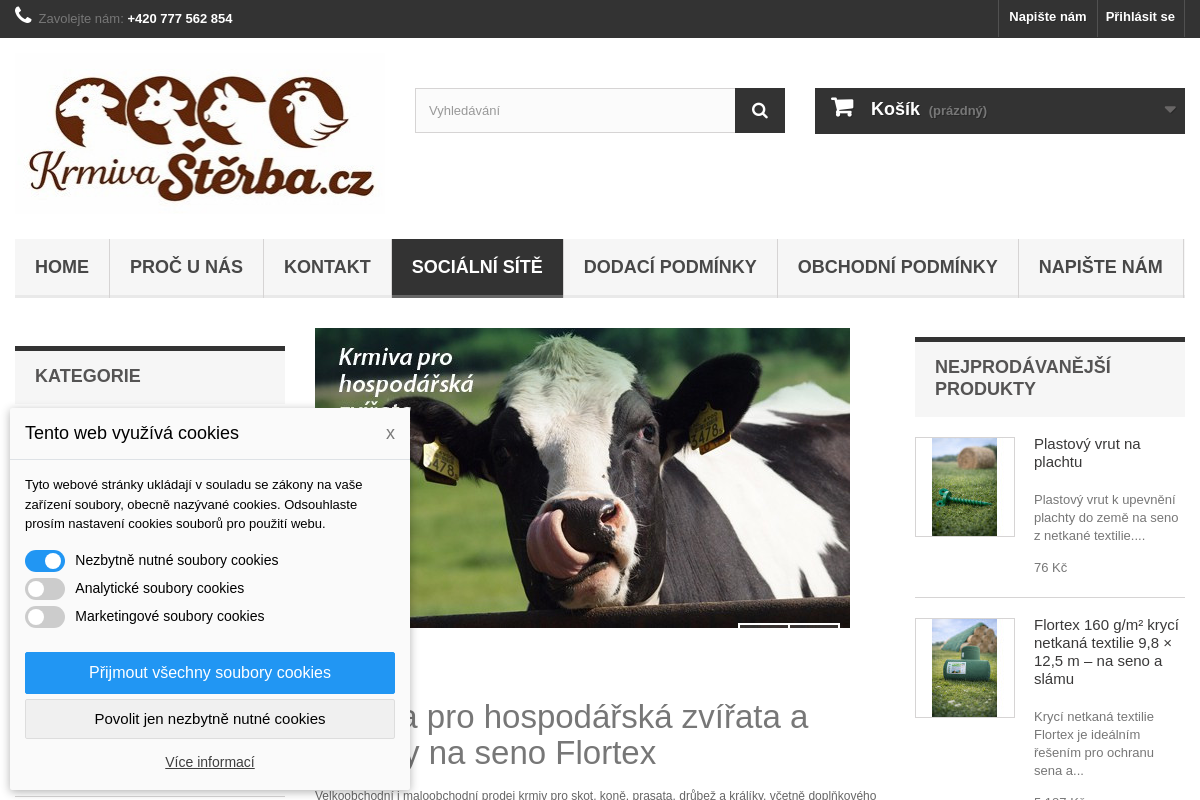 Krmiva Štěrba - krmiva pro hospodářská zvířata, plachty na seno Flortex