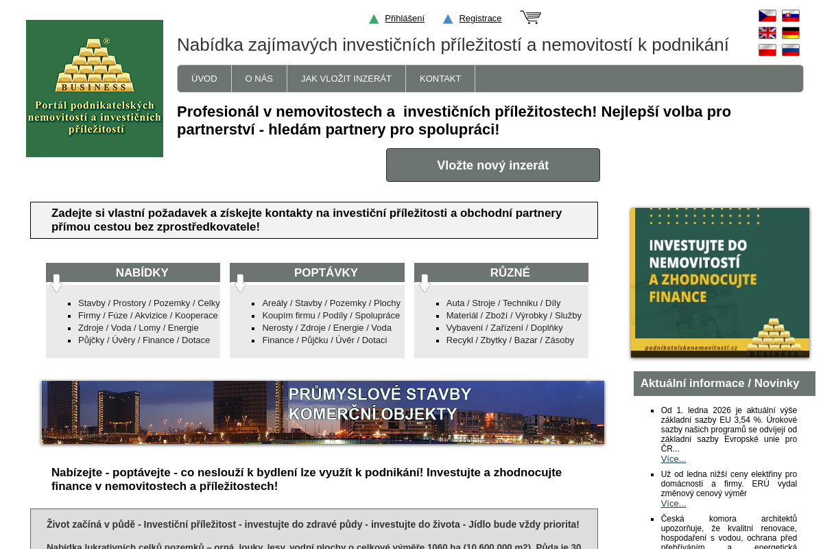 Portál podnikatelských nemovitostí a investičních příležitostí