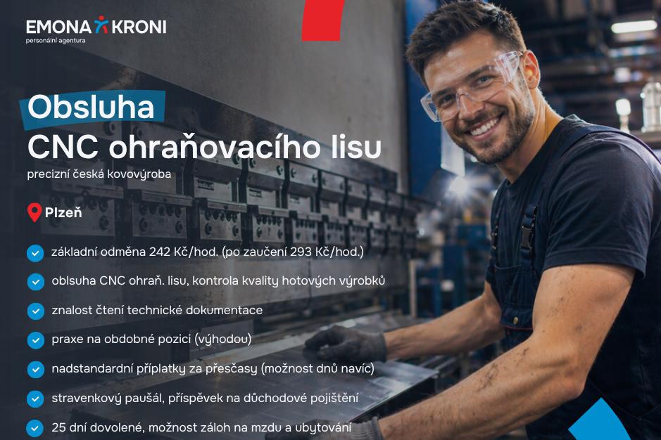 Obsluha CNC ohraňovacího lisu | 2 směny | Plzeň