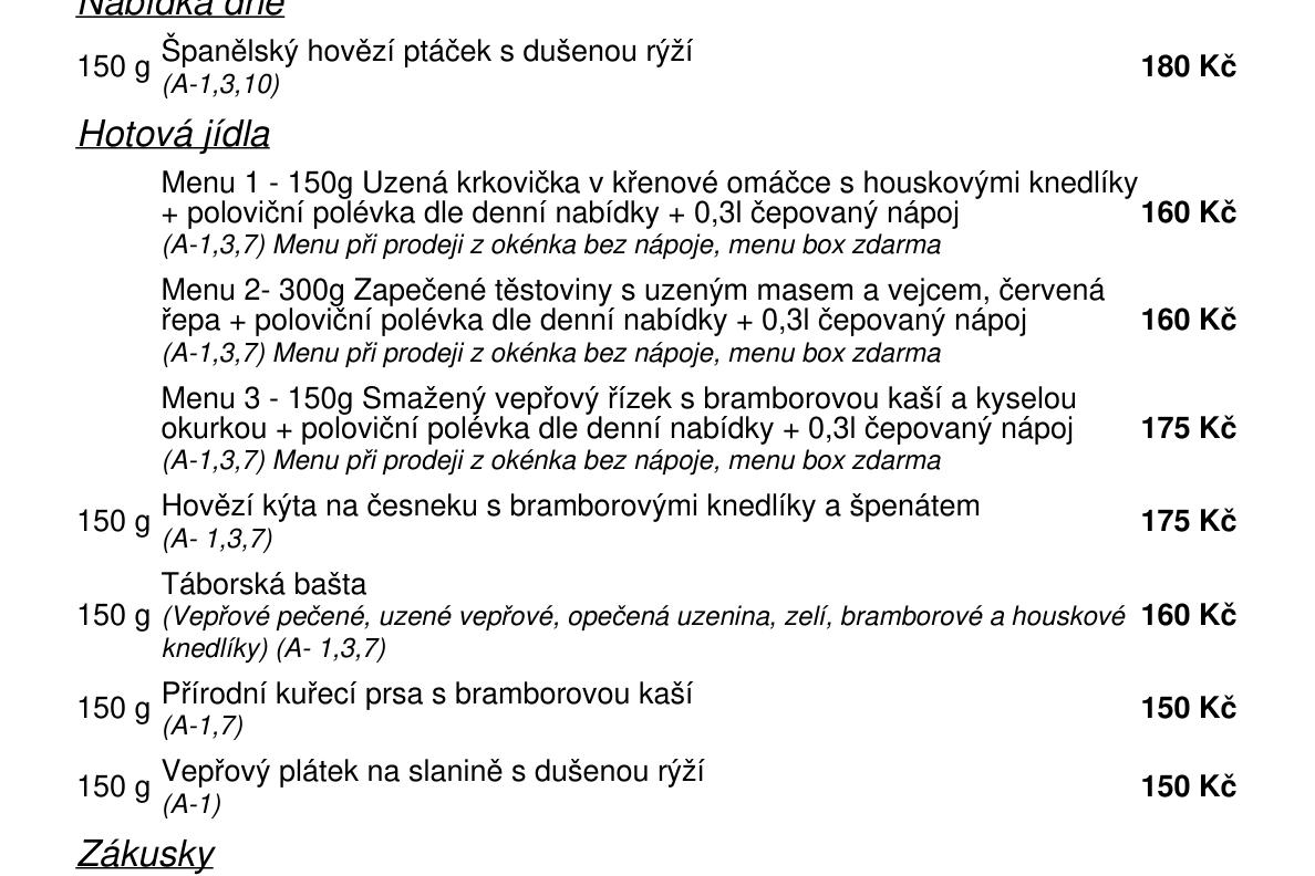 Jídelní nabídka  18.5. 2026