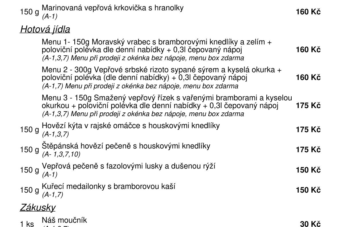 Jídelní nabídka  25.5. 2026