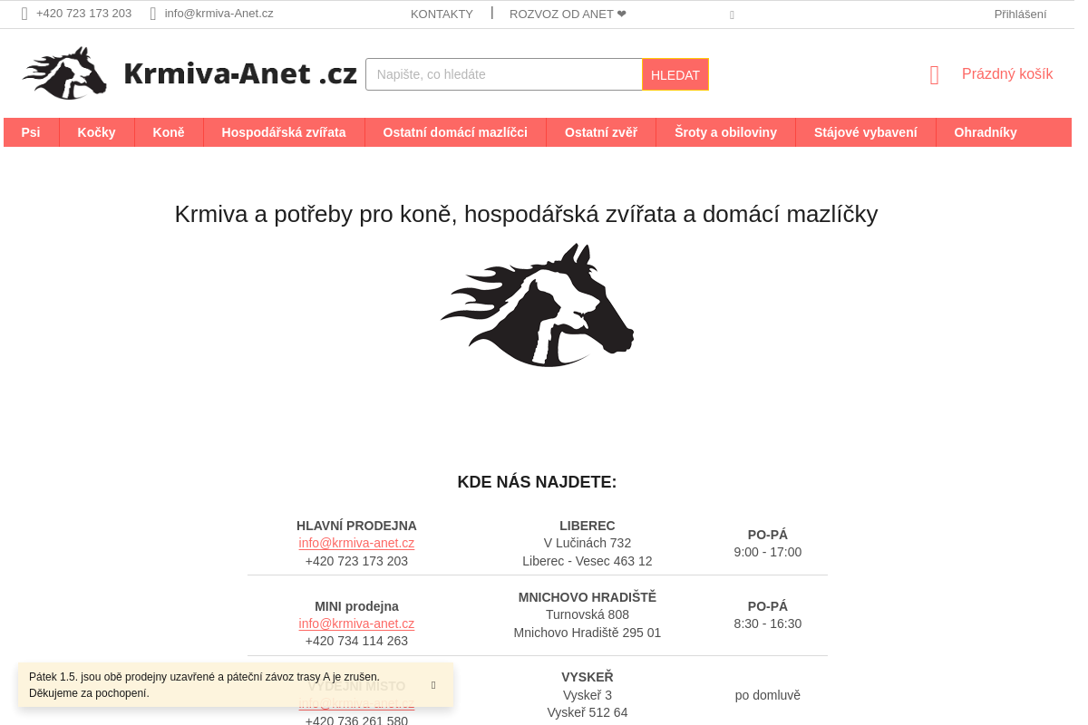 "Malé" výdejní místo Krmiva-Anet.cz