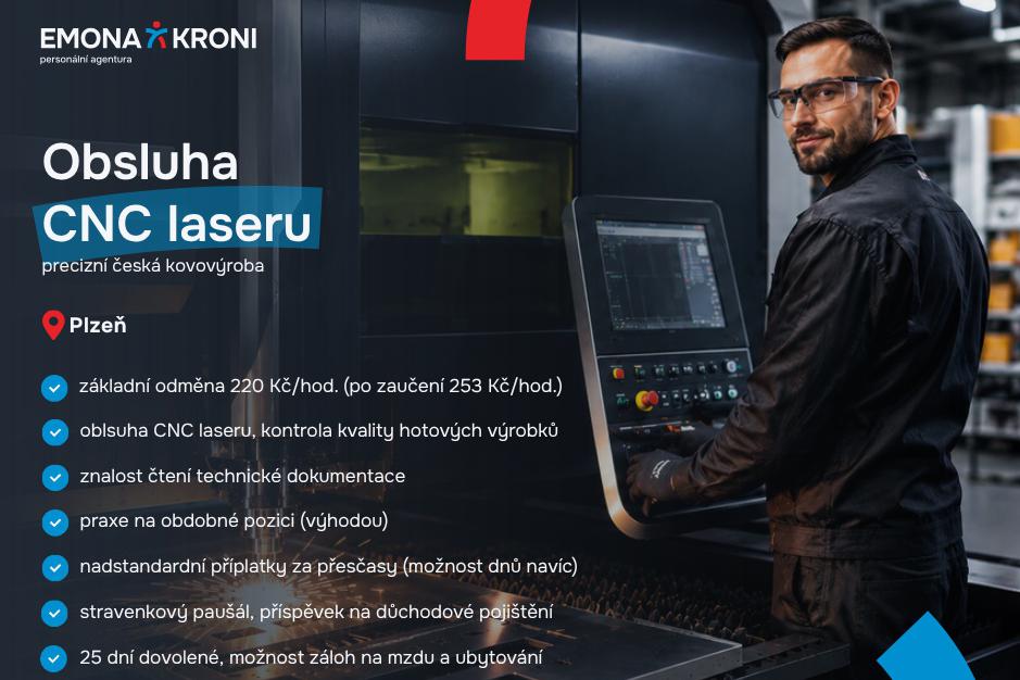Obsluha CNC laseru | 2 směny | Plzeň