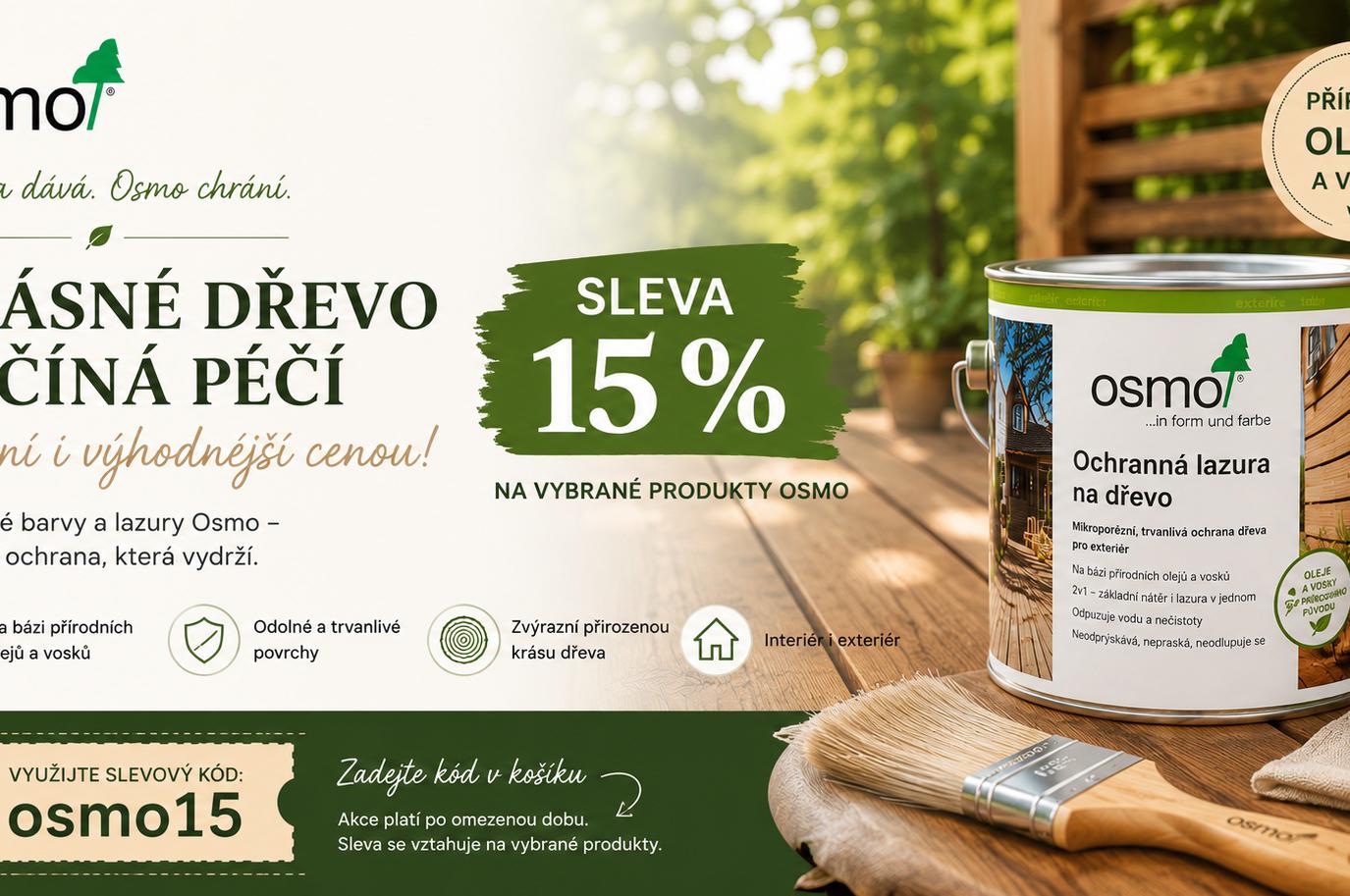 Sleva na barvy a lazury OSMO 15 %