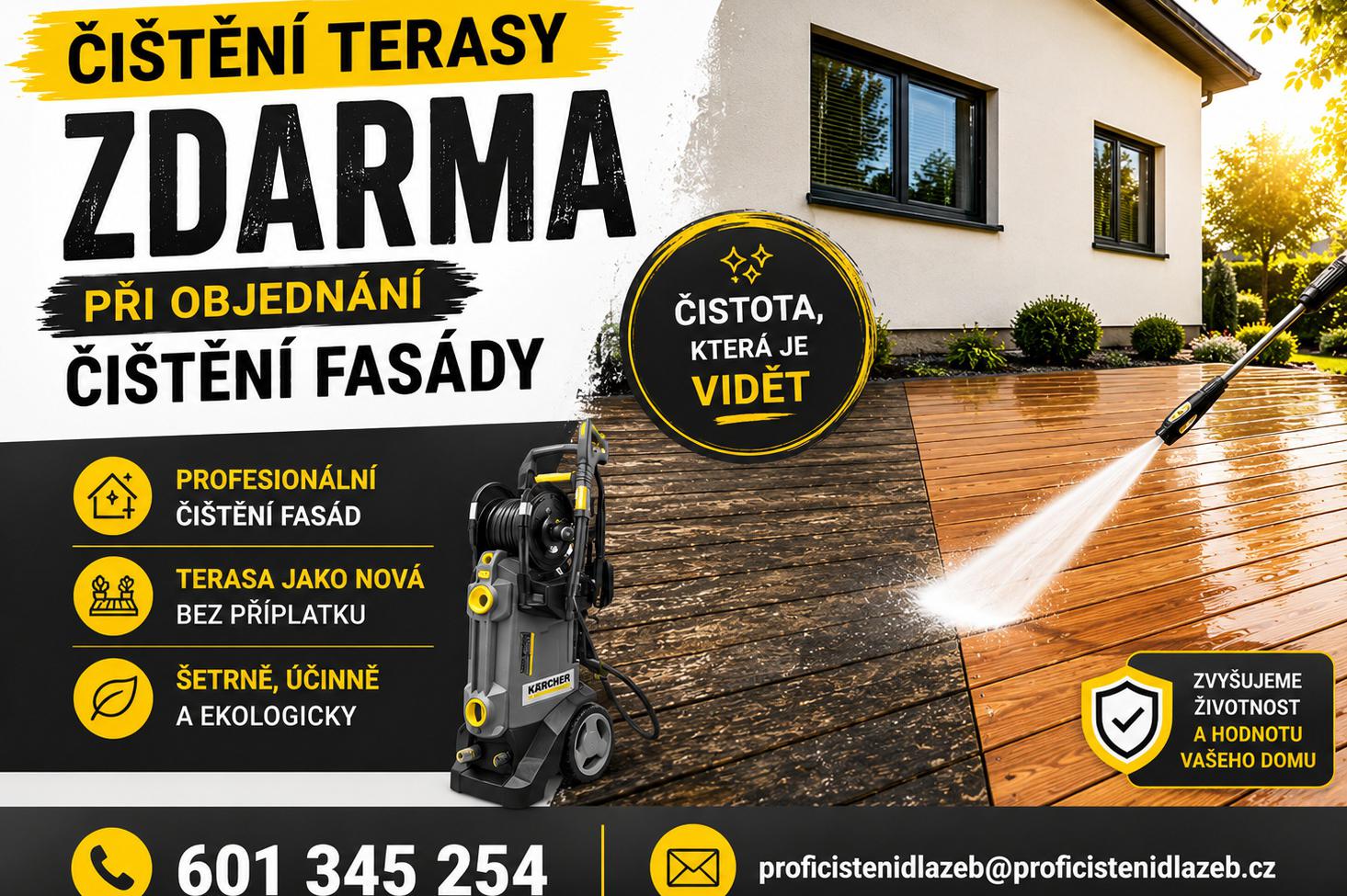 ČIŠTĚNÍ TERASY ZDARMA při objednání čištění fasády