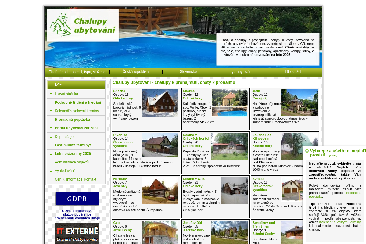 Chalupy-ubytovani.cz - chaty a chalupy k pronajmutí