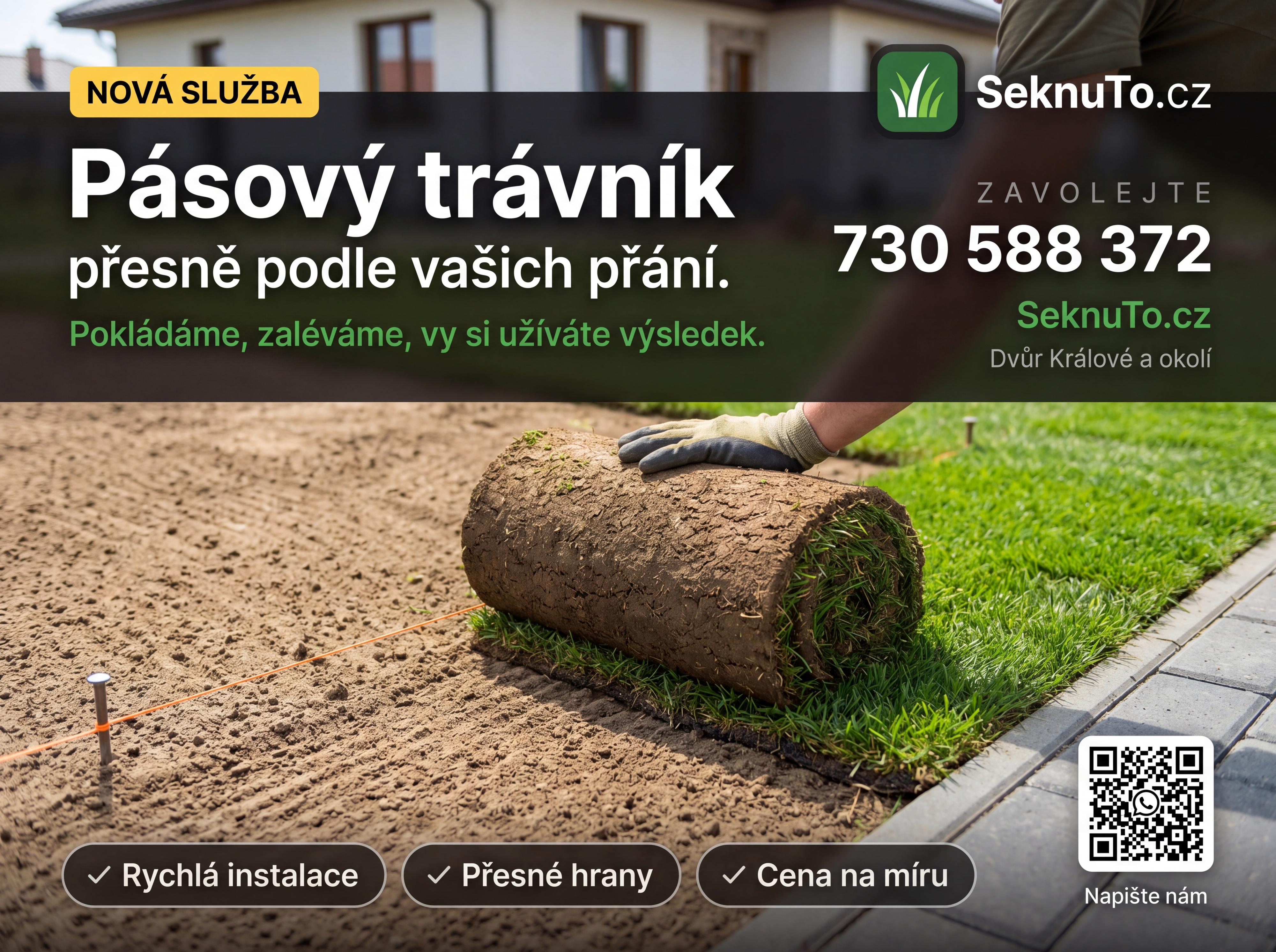 Pokládání pásového trávníku — Dvůr Králové a okolí
