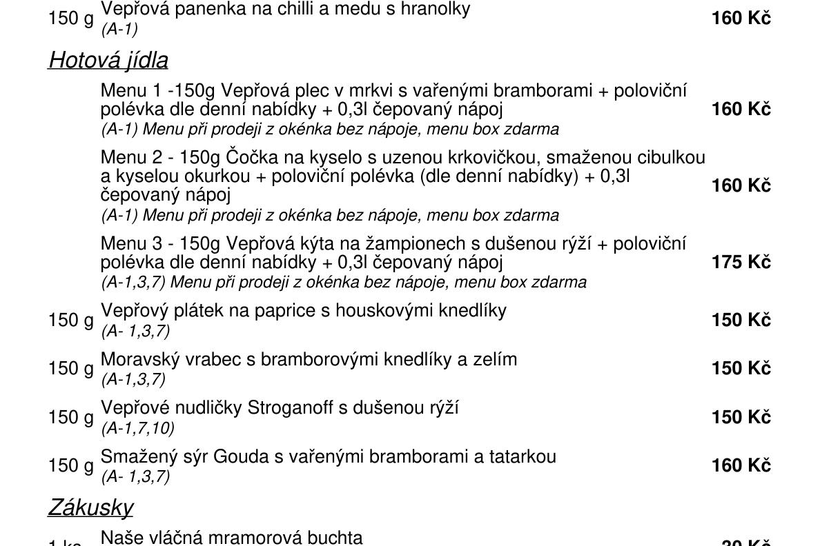 Jídelní nabídka  29.5. 2026