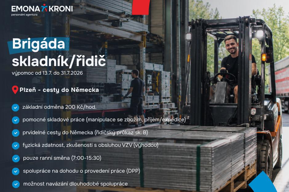 Brigáda | skladník/řidič | 200 Kč/hod.
