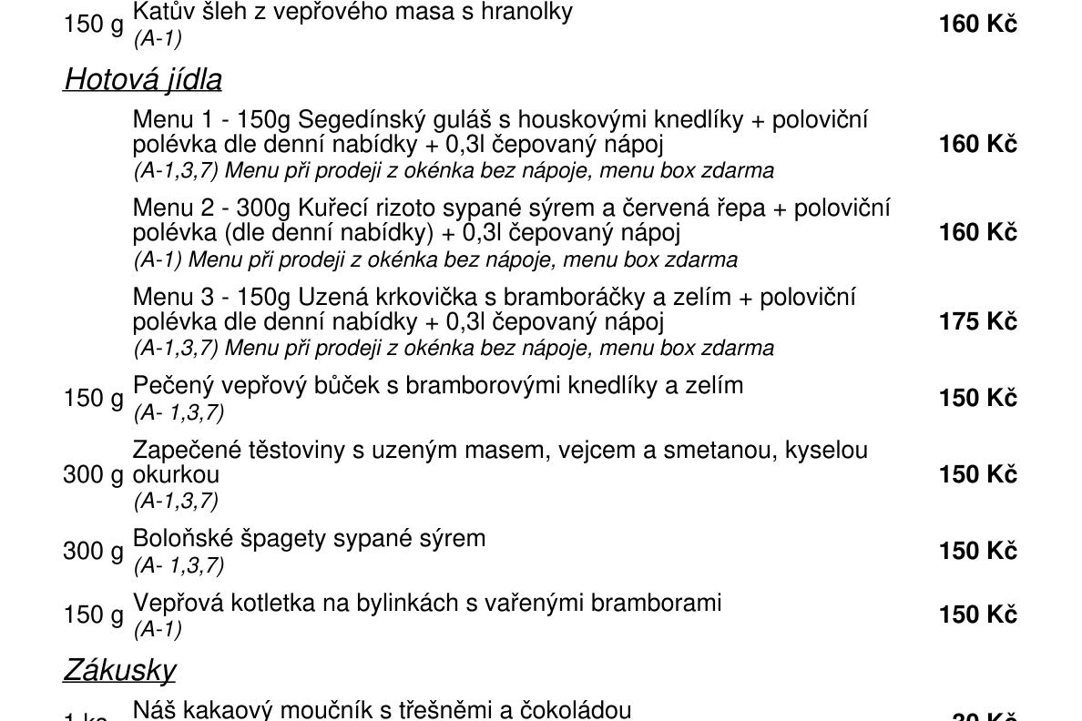 Jídelní nabídka  10.6. 2026