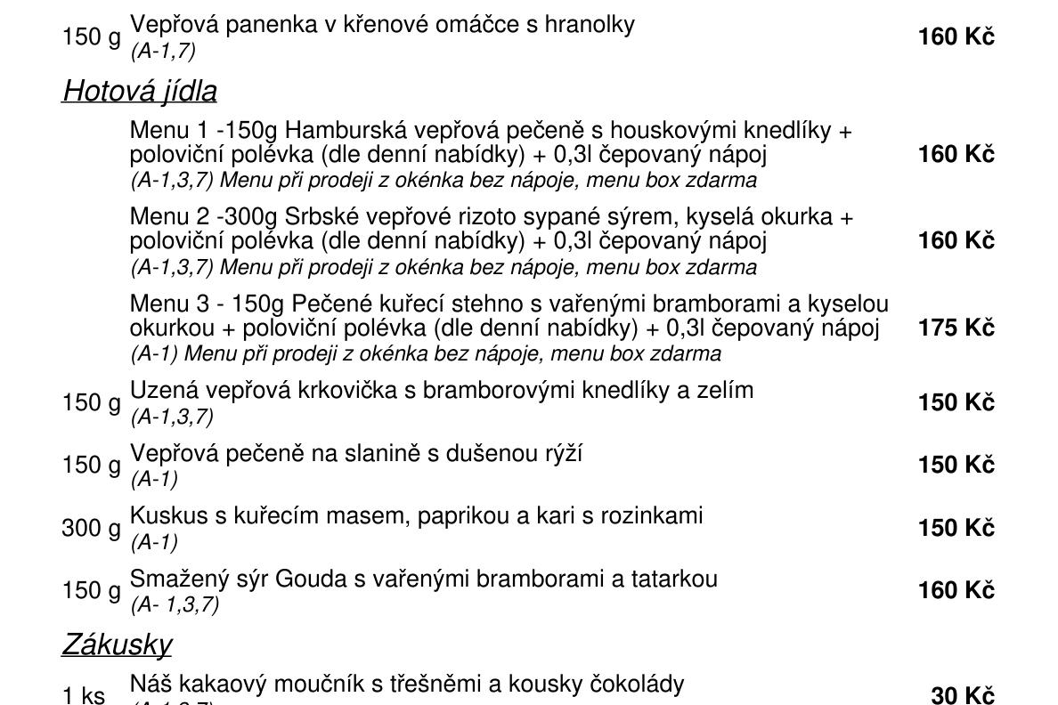 Jídelní nabídka  25.6. 2026