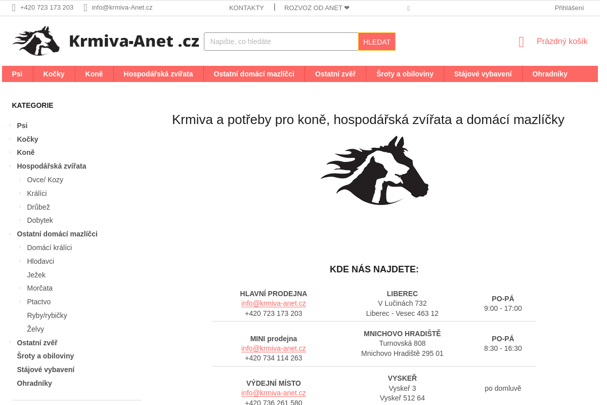 "Malé" výdejní místo Krmiva-Anet.cz
