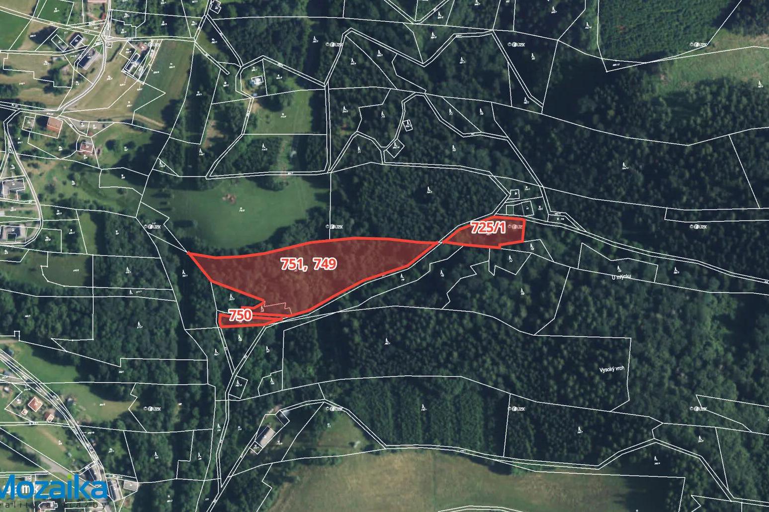 Prodej lesních pozemků v k.u. Strážná. CP 14738 m2