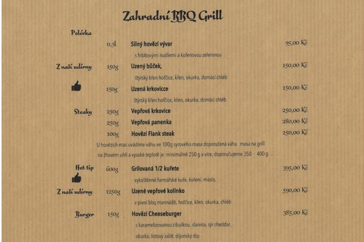 Jídelní lístek Flames Grill restaurant & pub