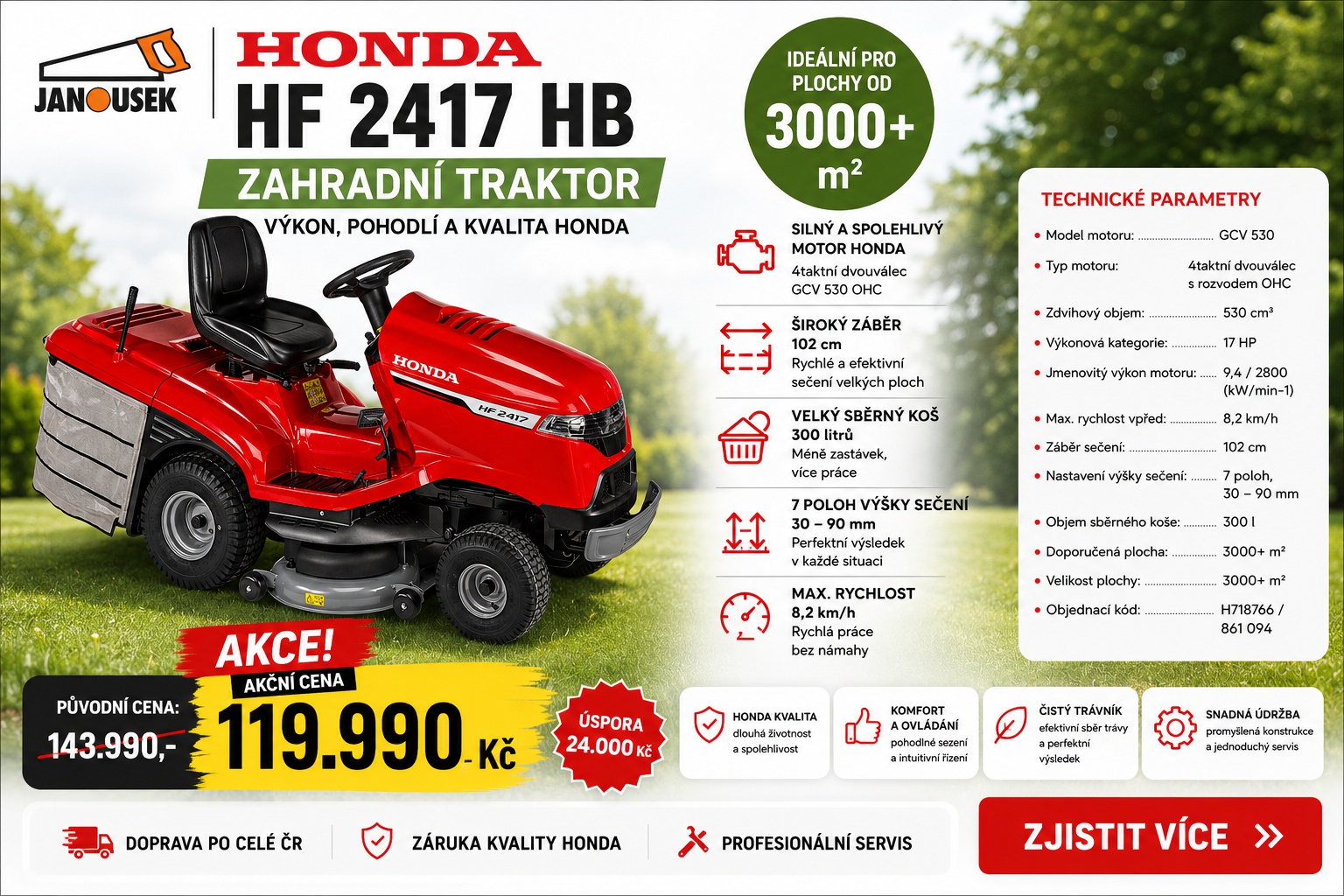 AKCE Honda HF 2417 HB zahradní traktor