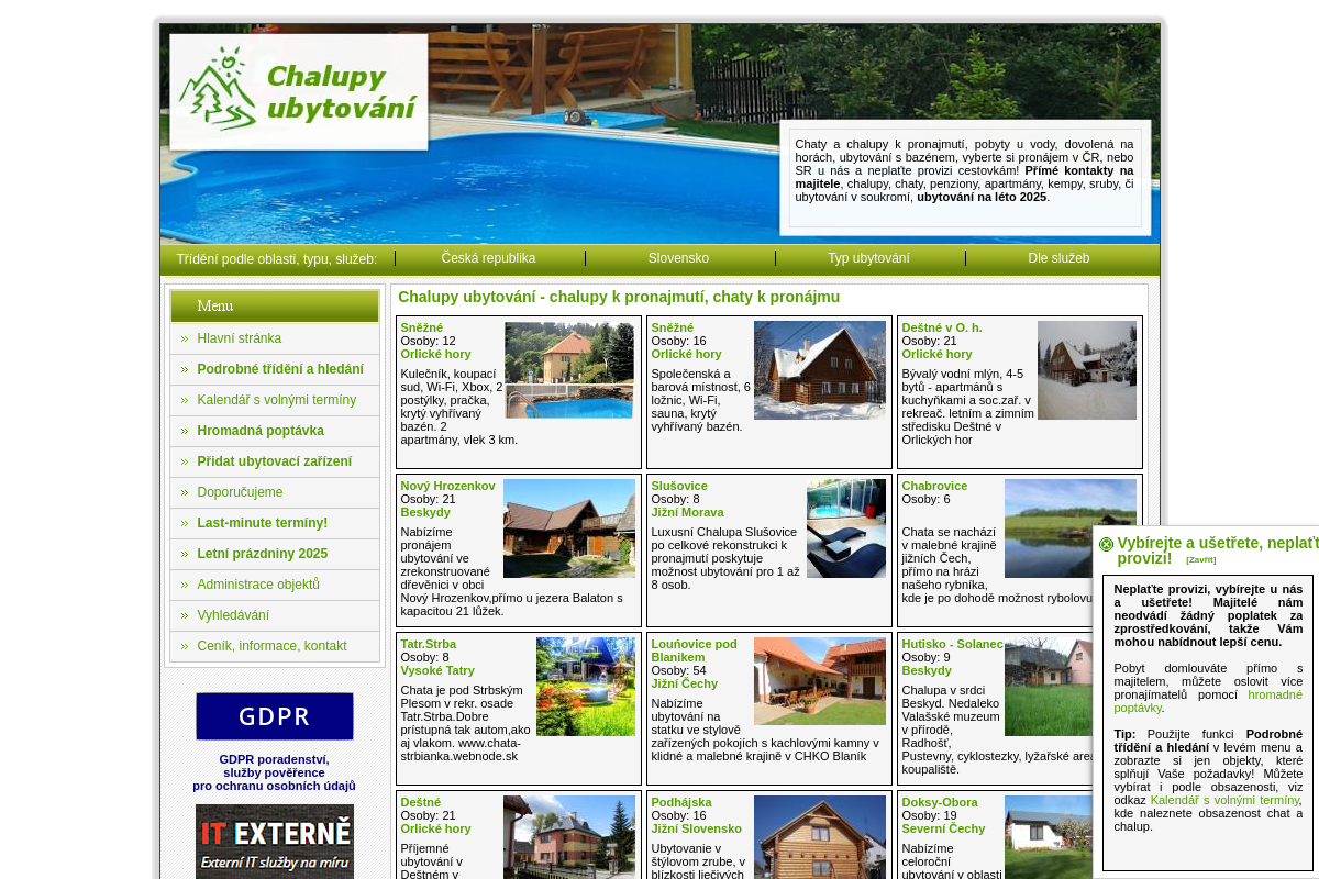 Chalupy-ubytovani.cz - chaty a chalupy k pronajmutí