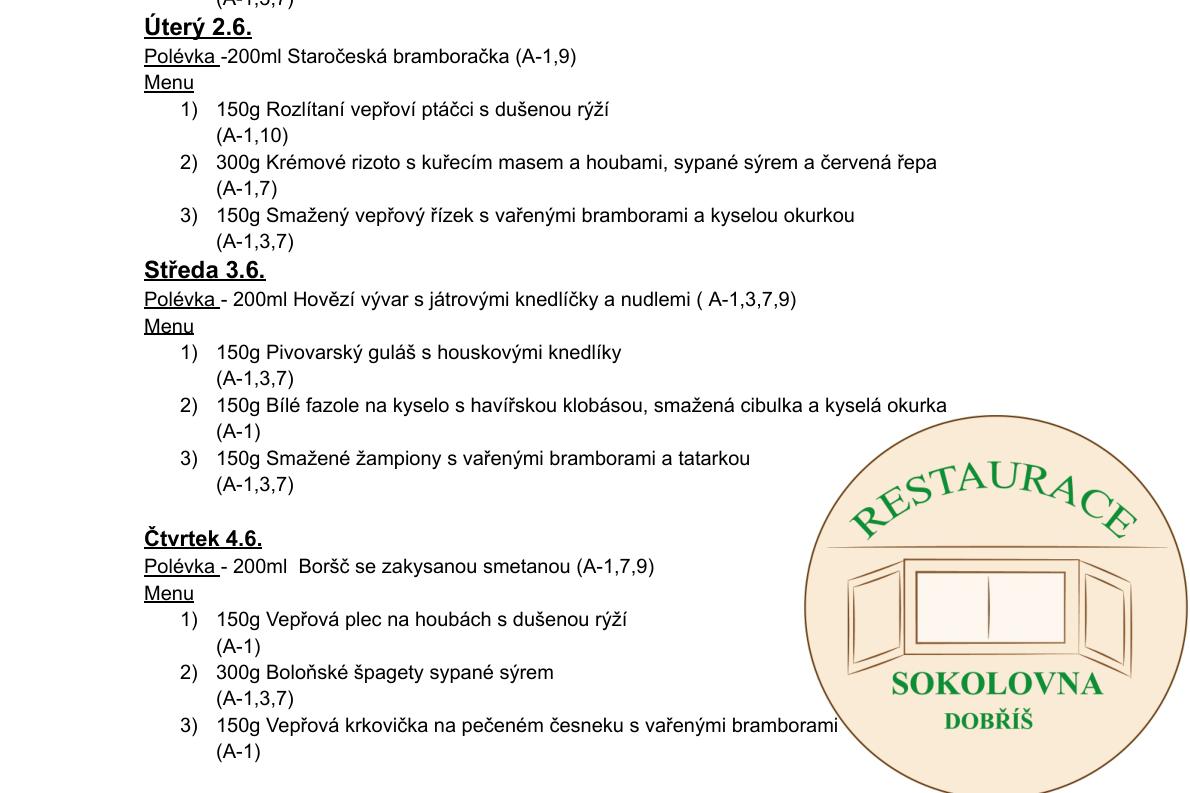 Meníčkový jídelníček - 1.6.- 5.6. 2026