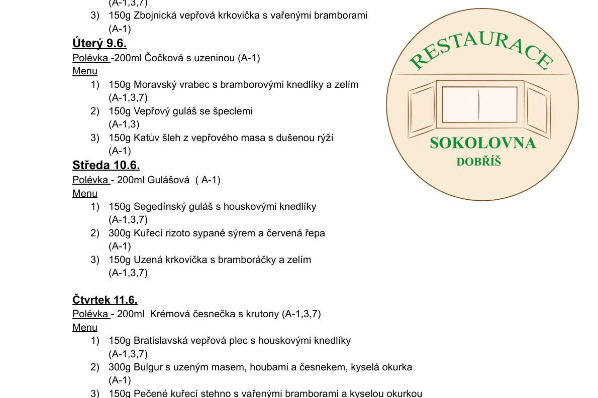 Meníčkový jídelníček - 8.6.- 12.6. 2026