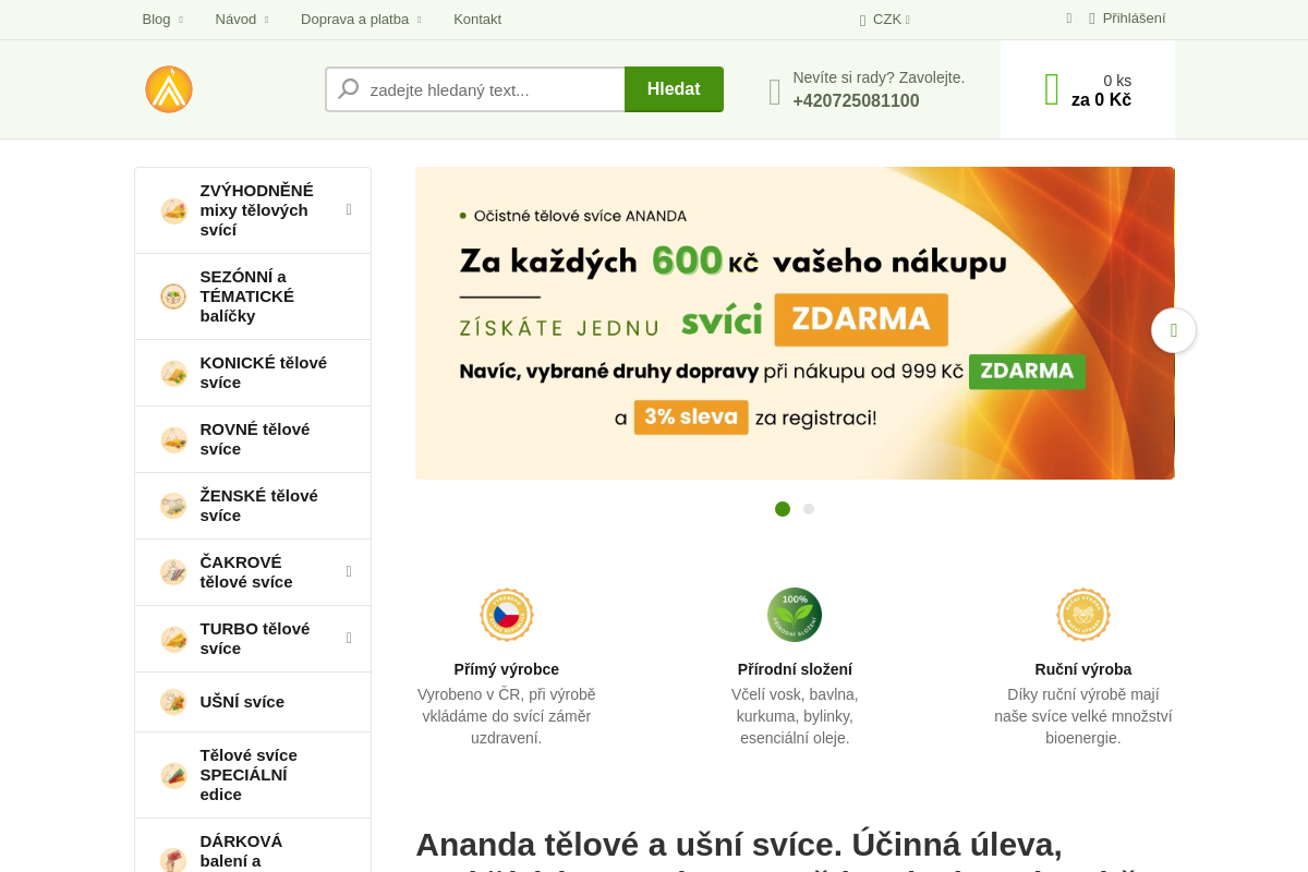 Tělové a ušní svíce Ananda