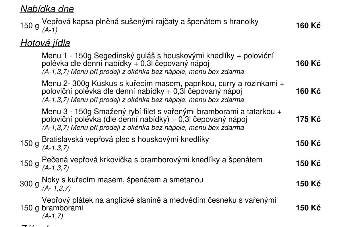 Jídelní nabídka  24.6. 2026