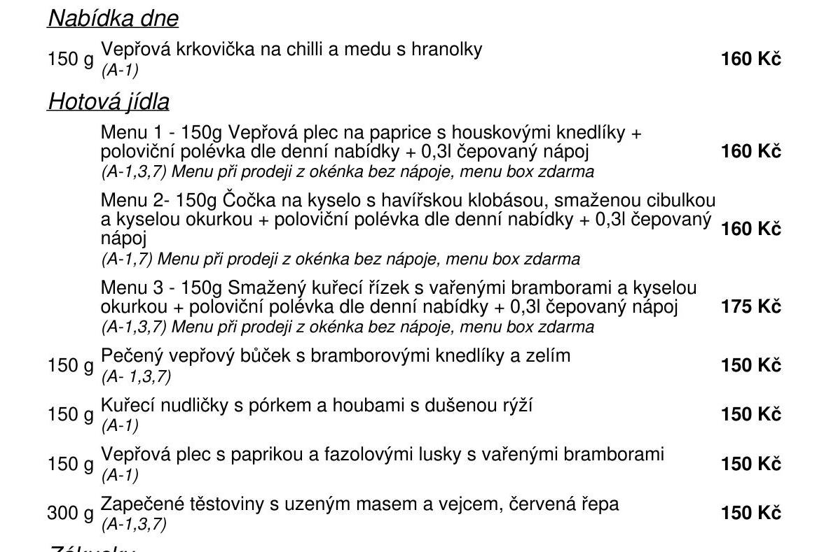 Jídelní nabídka  29.6. 2026
