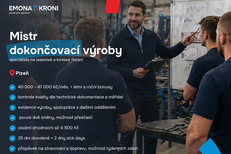 Mistr dokončovací výroby | pouze 2 směny | Plzeň
