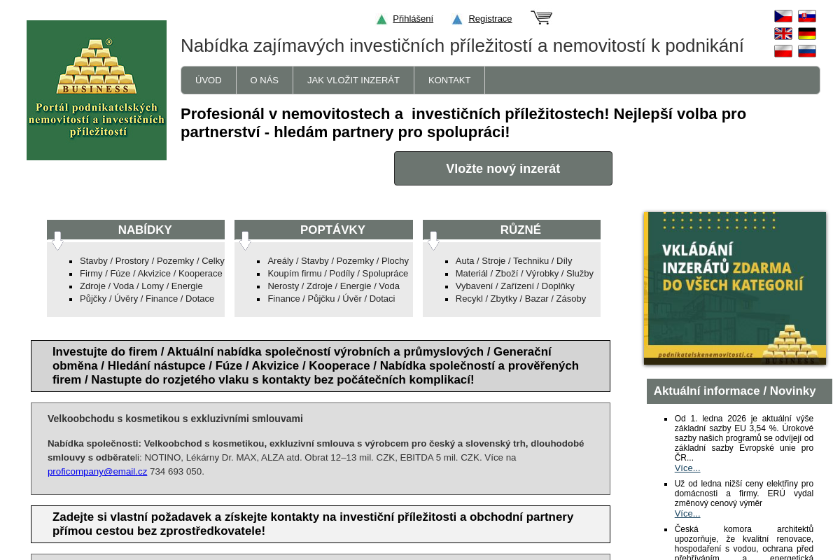 Portál podnikatelských nemovitostí a investičních příležitostí