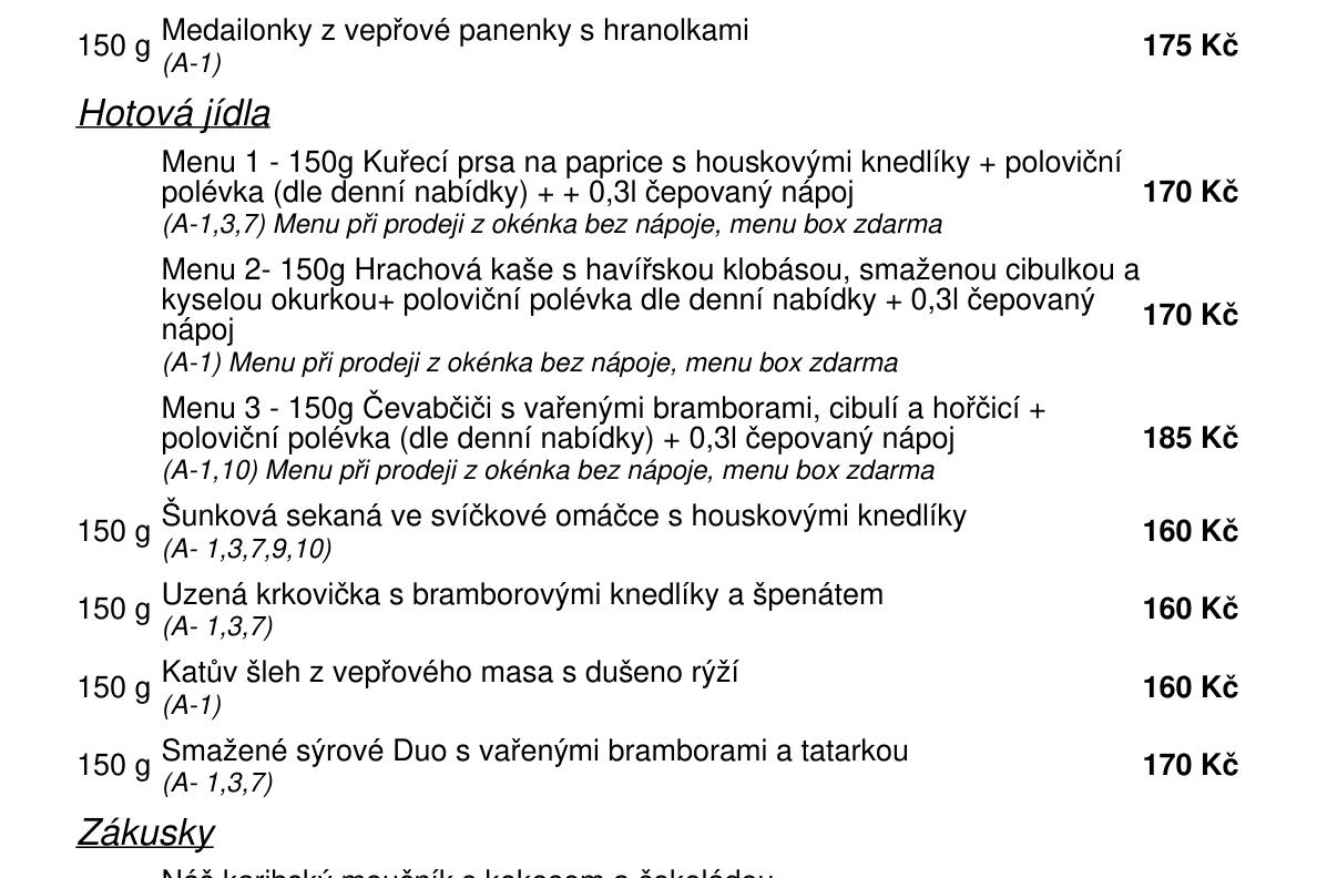 Jídelní nabídka  29.7. 2026