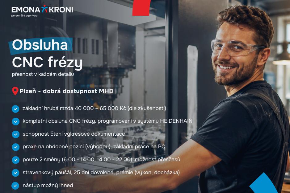 Obsluha CNC frézy | až 65 000 Kč | Plzeň