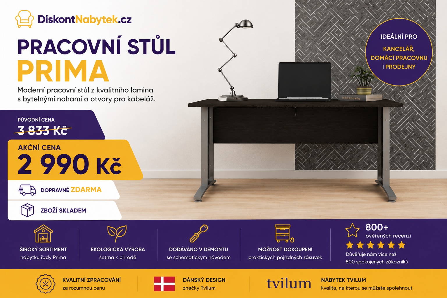 Akce: Kancelářský stůl Prima 150 × 80 cm – skladem
