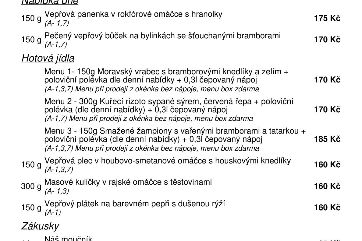Jídelní nabídka  27.7. 2026